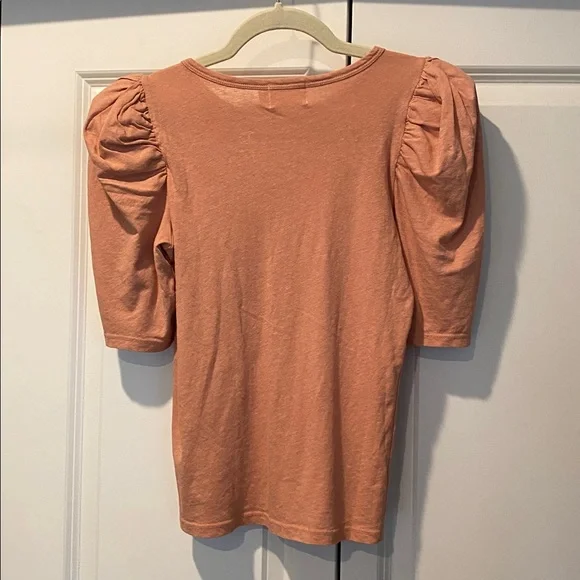 Nation Ltd Salmon Pink Puffed Shoulder T shirt. Size Extra Small. Pima Cotton. - Picture 7 of 8
